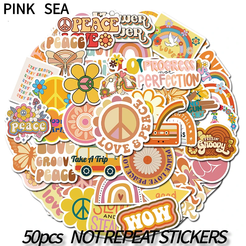 

10/30/50pcs/set Groovy Boho Hippie Cartoon Funny Cute Vsco Graffiti Stickers For Luggage Skateboard Kids Laptop Diy Phone