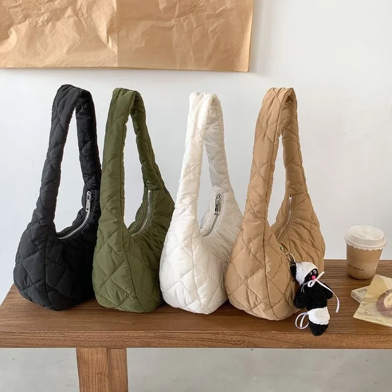 

Vintage Diamond Lattice Underarm Bags Women Korean Fashion Nylon Shoulder Bags for Women Popular Design Winter Bag Bolsas