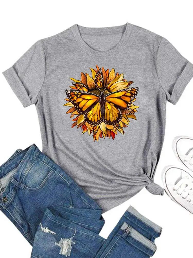 

Printing Clothing Print Fashion Women Summer Tshirt Butterfly Trend Sweet 90s Trend Short Sleeve Tee Top Graphic T-shirts