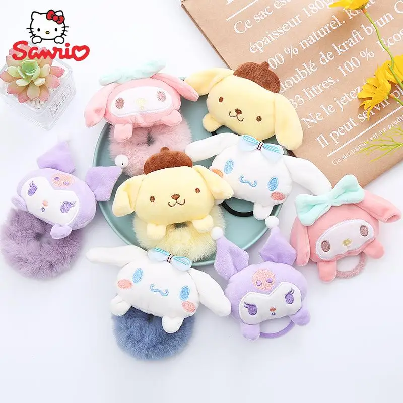 

Плюшевая резинка для волос Kawai Sanrios Kuromi My Melody Cinnamoroll, милая Женская резинка для волос, Мультяшные аксессуары для волос, резинка для волос