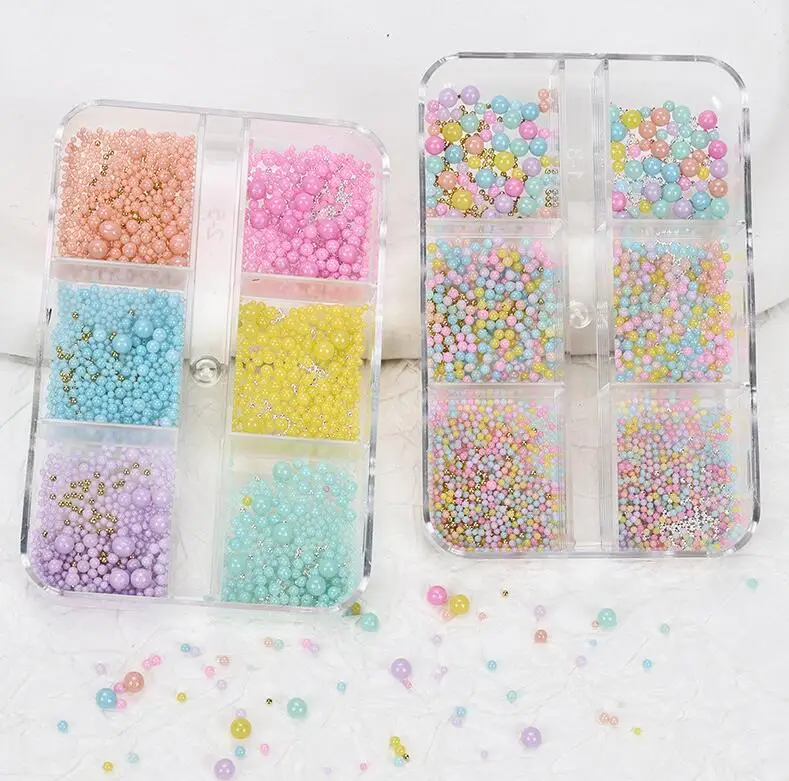 6 ячеек/коробка разноцветные бусины макарон мини-украшения для ногтей 3D