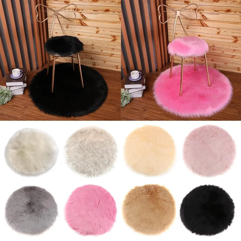 Фото Подушка для сиденья дивана из искусственного меха, коврик из искусственной овчины, круглая подушка для табурета с длинными волосами, декоративные ковры на Рождество, Oranmen №1