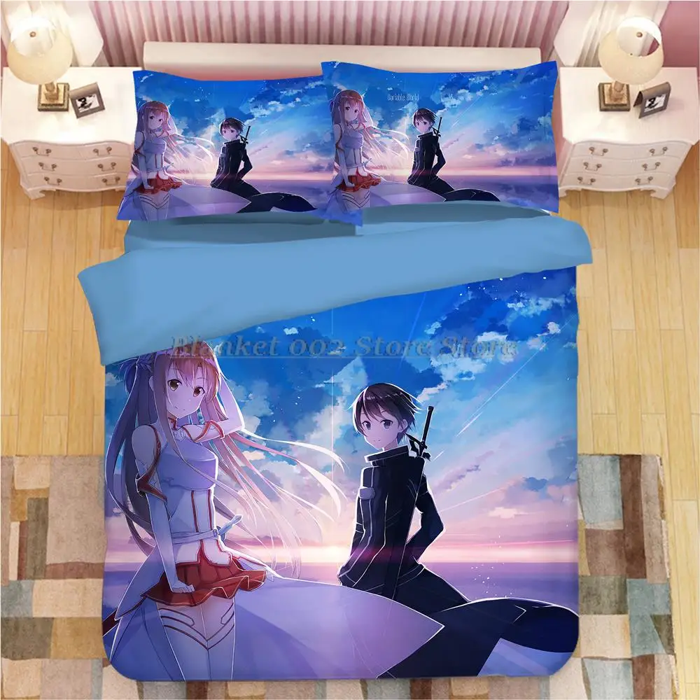 

Sword Art Online 3D Bedding Set Duvet Covers Pillowcases Anime Sword Art Online Kirito Kirigaya Comforter Bedding Sets Bed Linen