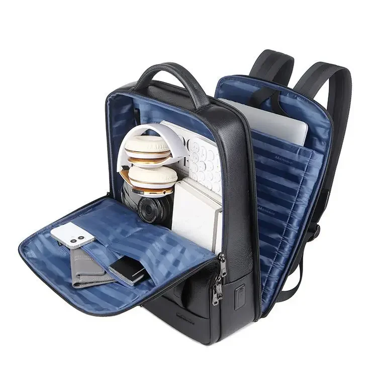 Мужской рюкзак из натуральной коровьей кожи черный студенческий сумка для