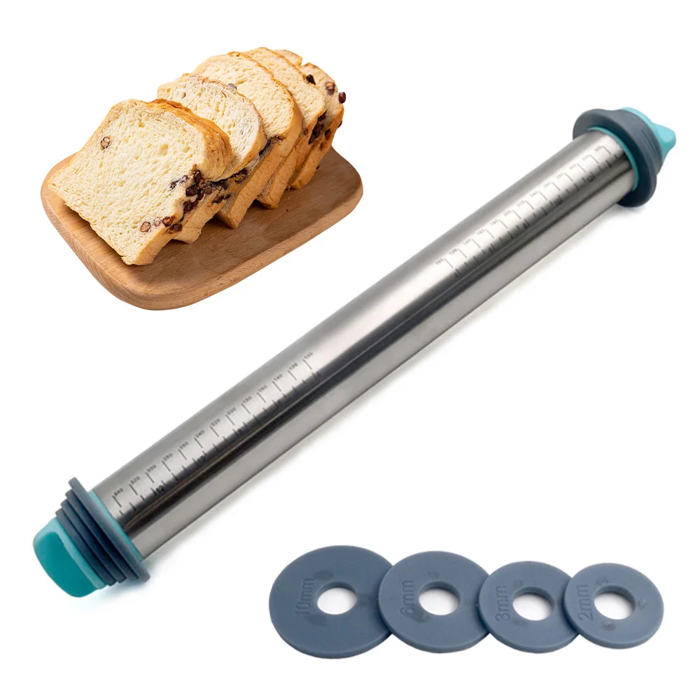 

Rolling Pin for Baking Removable Ring Adjustable Stainless Steel Dough Roller for Cookies Cake Pastry Tarts Pasta Noodle