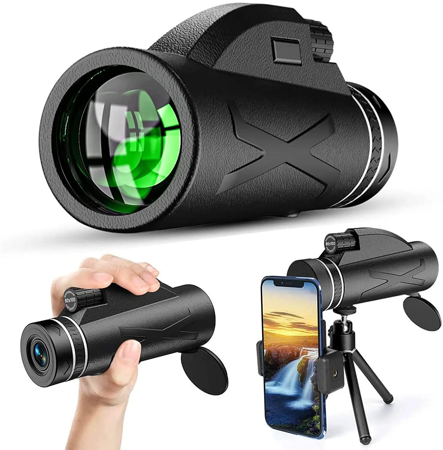 

80x100 HD Monocular Set High-Power Starscope Night Vision Monocular Telescope with Phone Clip&Tripod For Outdoor Camping Hunting