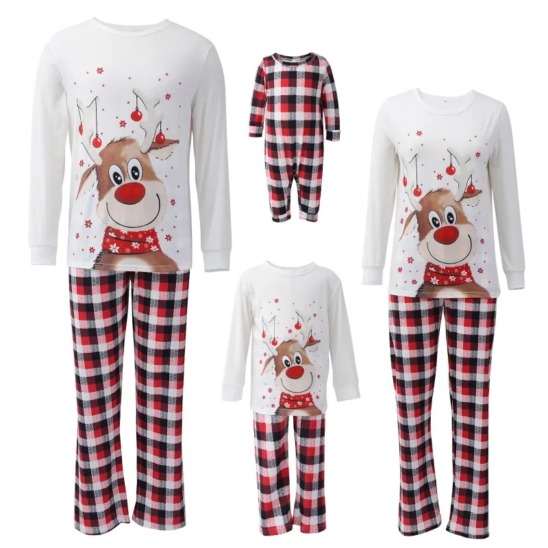 

Christmas Parent-child Outfit Long Sleeve Elk Plaid Cotton Suit Causal Home Service Pajamas Set Cute Dad Mom Baby Clothing
