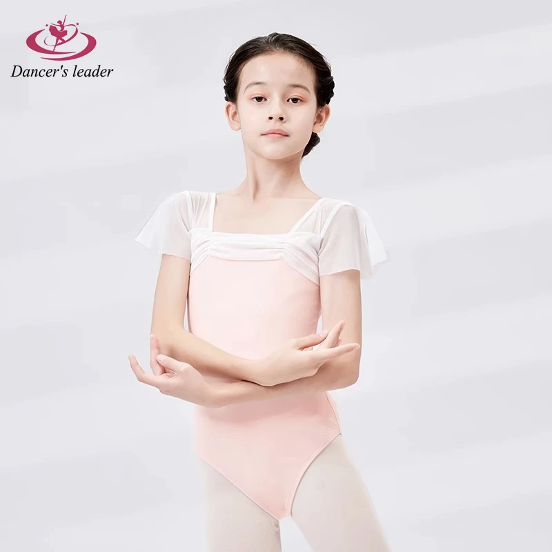 

Ballet Children's Costume Leotard for Pleated Color Blocking Lotus Sleeve Gymnastics Tight Dress Air Yoga Costume