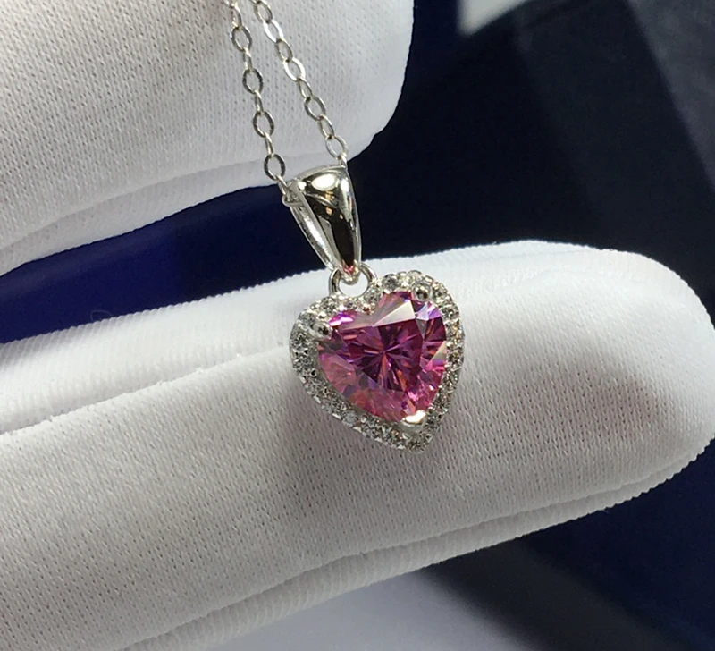 

1CT 2CT 6.5MM Heart-shaped Pink Moissanite Necklace Passed Diamond Tester S925 Silver Jewelry Wedding Memorial Party