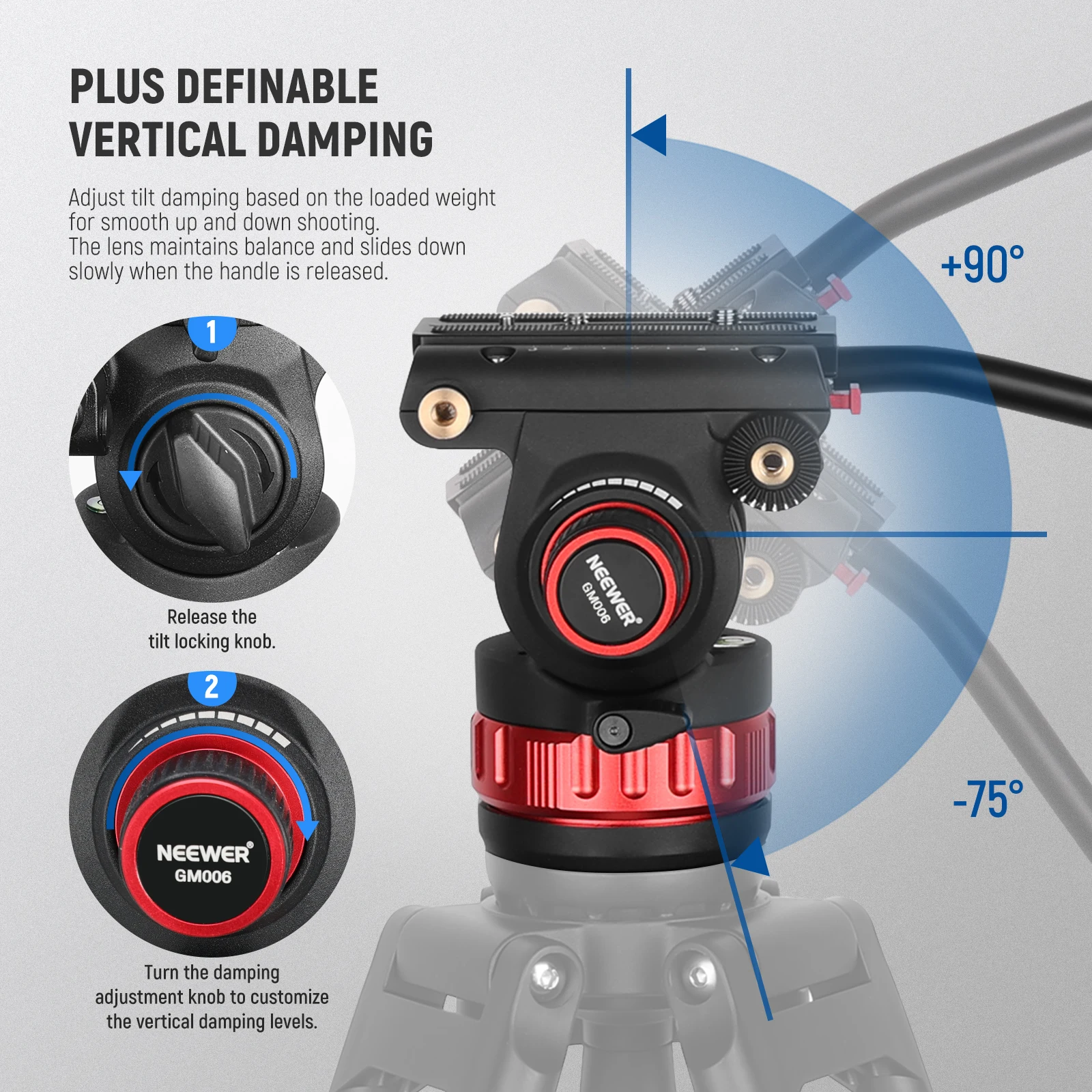Сверхмощная видеоголовка штатива NEEWER с плавной регулировкой наклона/поворота