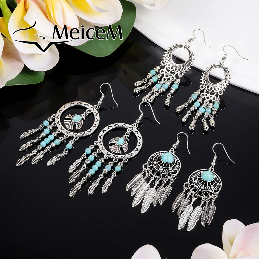 

MeiceM New in Drop Tassel Earrings Bohemian Gifts Turquoise 2023 Men Earings Jewelry Aesthetics Boho Elegant Earrings for Women