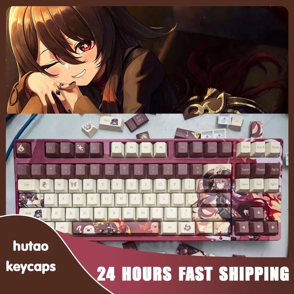 Genshin Impact Keycaps Game Character Hutao Keyboard Decoration 108Keys Cherry Height Cosplay Otaku Gifts Anime Keycap
