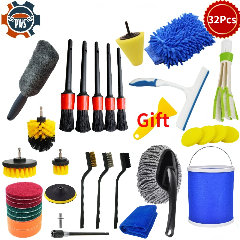 

32Pcs Auto Drill Brush Cleaning Set Detailing Brush For Car Tire Wheel Rim Cleaning Brushes For Polishing Pad Car Cleaning Tools