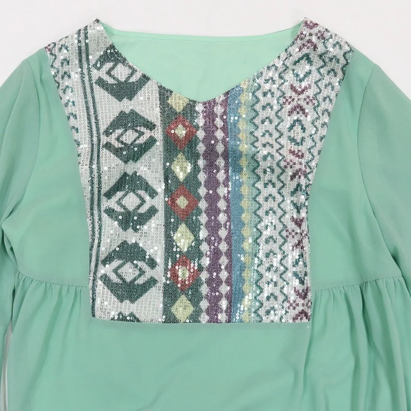 Sequins Abaya Arabic Long Dress Women Chiffon Flared Cuff Loose Muslim Moroccan Kaftan Gulf Saudi Jalabiya Dubai Abayas Green