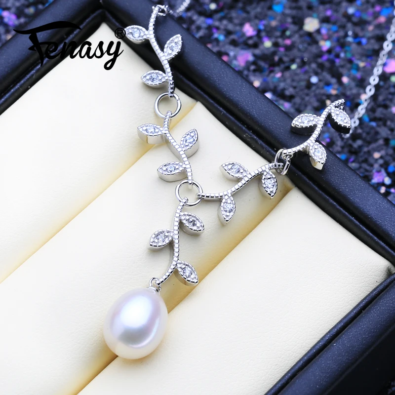 

FENASY Natural Freshwater Pearl Necklaces For Women 925 Sterling Silver Y Long Necklace Wedding Engagement Jewelry