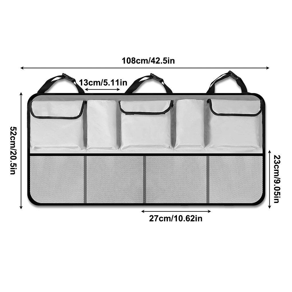 

Trunk Organizer Vehicle Back Seat Organizing Bag Oxford Cloth Cargo Sundries Storage Pouch Grey Regular Type