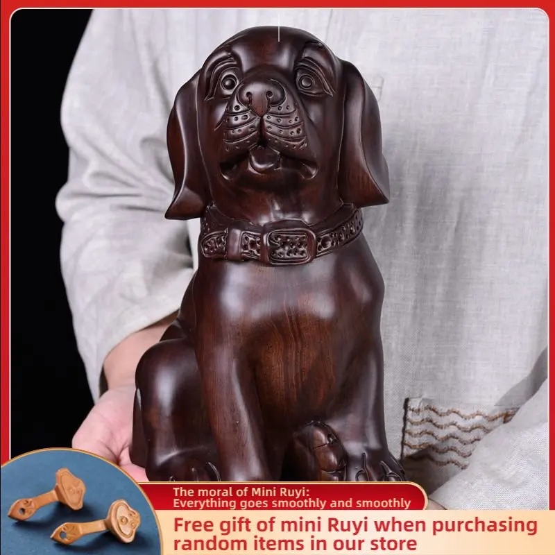 

Ebony Wood Carving Zodiac Dog Solid Wood Artifact Feng Shui Ornaments Mahogany Craft Gifts Desk Decoration Sculpture Modern Art