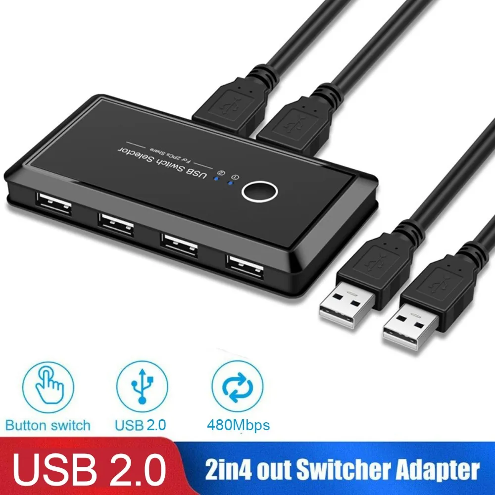 

USB 2.0 Switch Selector 2 Port PCs Sharing 4 Devices USB KVM Switch Hub for Keyboard Mouse Scanner Printer