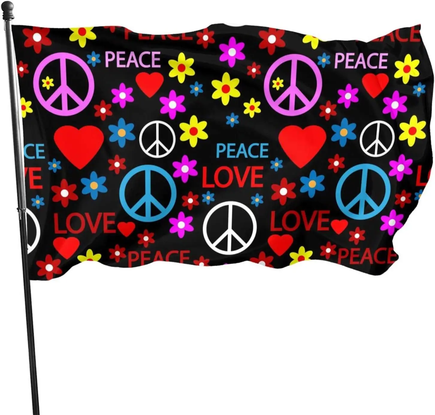 

Abucaky Peace Sign Hippie Symbols Flag 3x5 Ft Decorative Banner Durable Polyester Flag for Home Outdoor Indoor