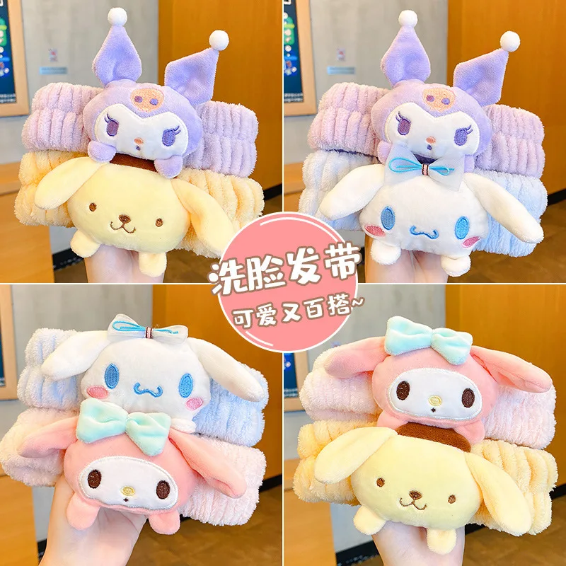 

Sanrio Mymelody Kuromi Cinnamoroll Kawaii Plush Headband Women's New Cute Bow Headband Girl Heart Hairpin Hair Accessories