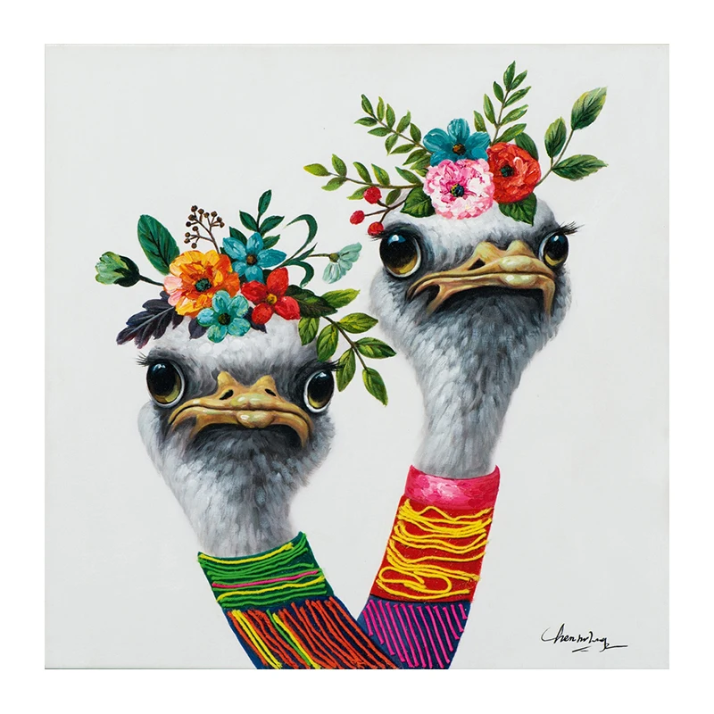 Интересный постер и печать страуса для пары цветов животных холст с рамкой