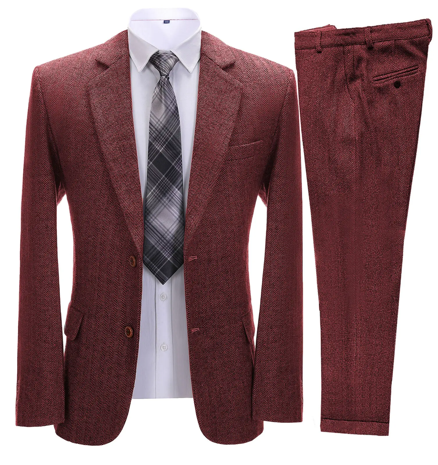 Men's Herringbone Vintage Jacket Blazer Tuxedo Wool Blend Custom Wedding Groom Tuxedo Jacket Pants