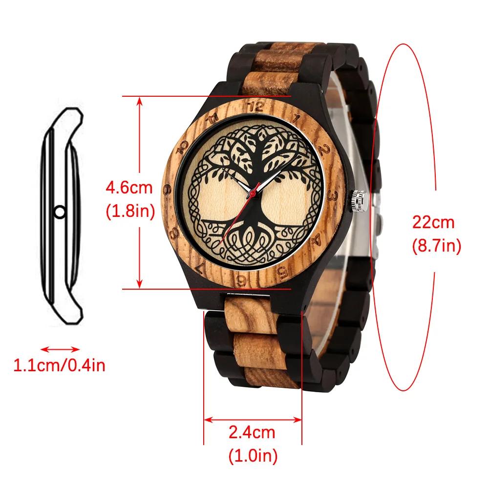 Wood Watch Couple Bamboo Quartz Wristwatches Tree of Life Engraved Dial Luxury Valentine Souvenir Gift for Men Reloj De Madera