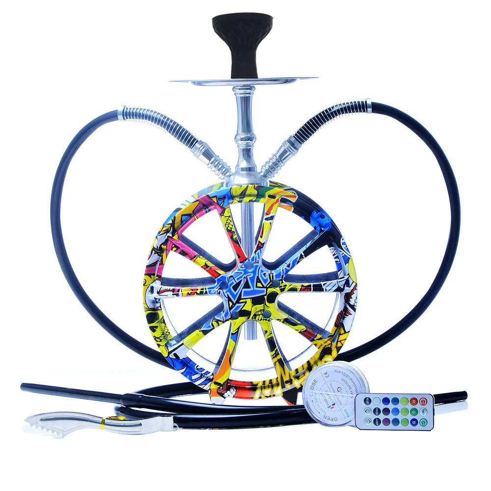 

Acrylic Arab Hookah Set Wheel Style Colorful Graffiti Complete Shisha with Silicone Bowl Water Pipe Sheesha Narguile Accessories