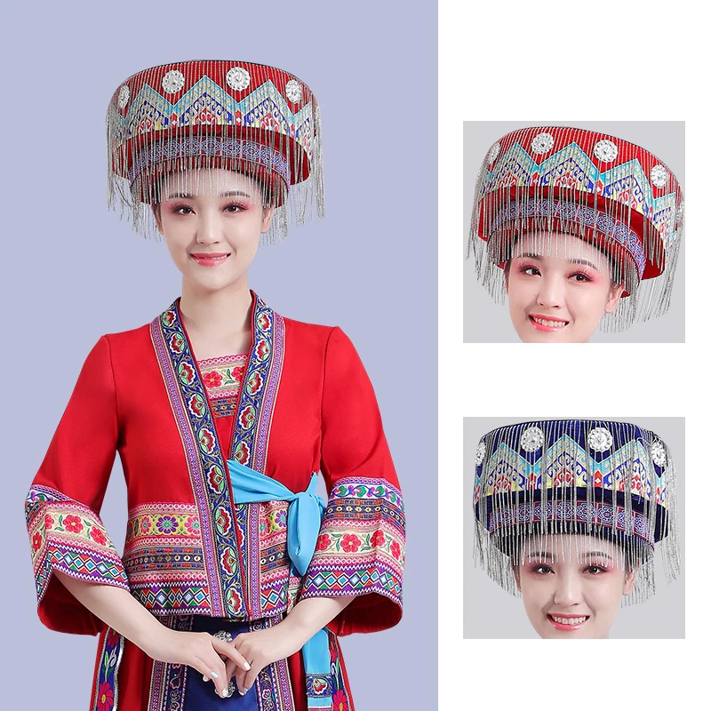 Chinese Miao Dance Hats National Traditions Miao Headdress Hat Minority Stage Performance Accessories Vintage Head Wear