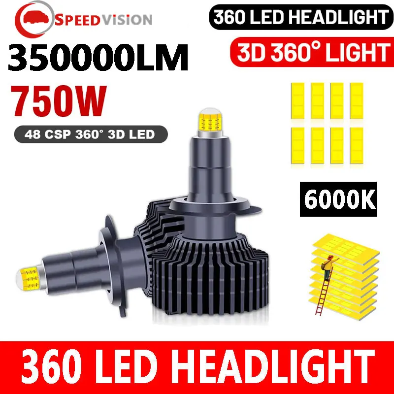 Светодиодная фара H7 Canbus 360 H4 H1 350000 LM H3 9012 Turbo Bi Led Lights Объектив проектора H11 9005