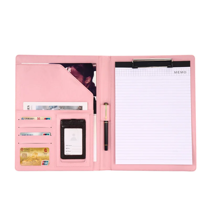 Free Customized Name Luxury Leather File A4 Multifunctional Folder Business Work Sales Manager Clip Students Notebook Card Case