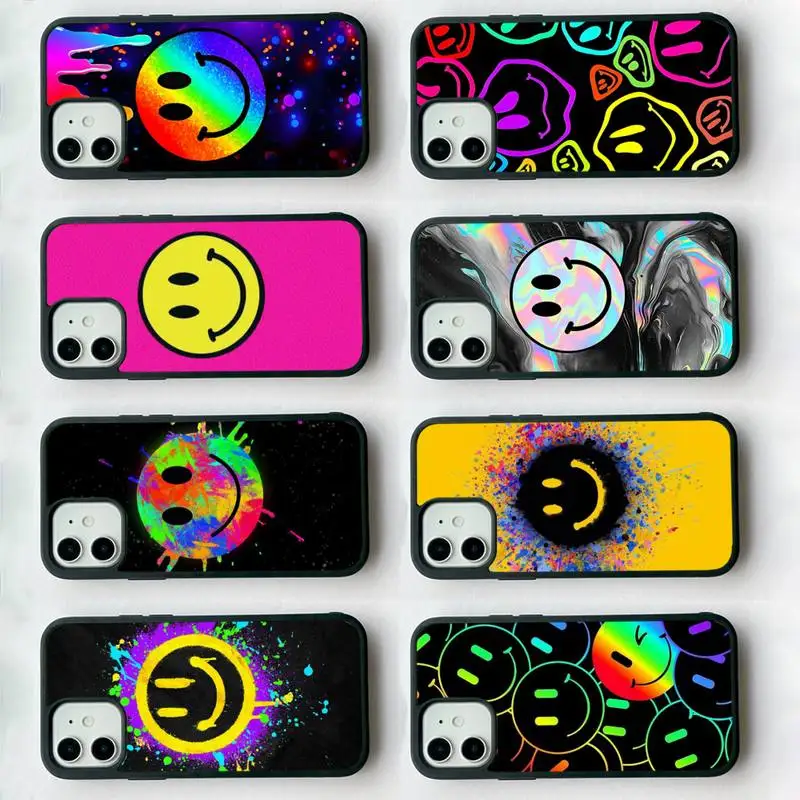 

Rainbow Smiley face Phone Case Silicone PC+TPU Case for iPhone 11 12 13 Pro Max 8 7 6 Plus X SE XR Hard Fundas
