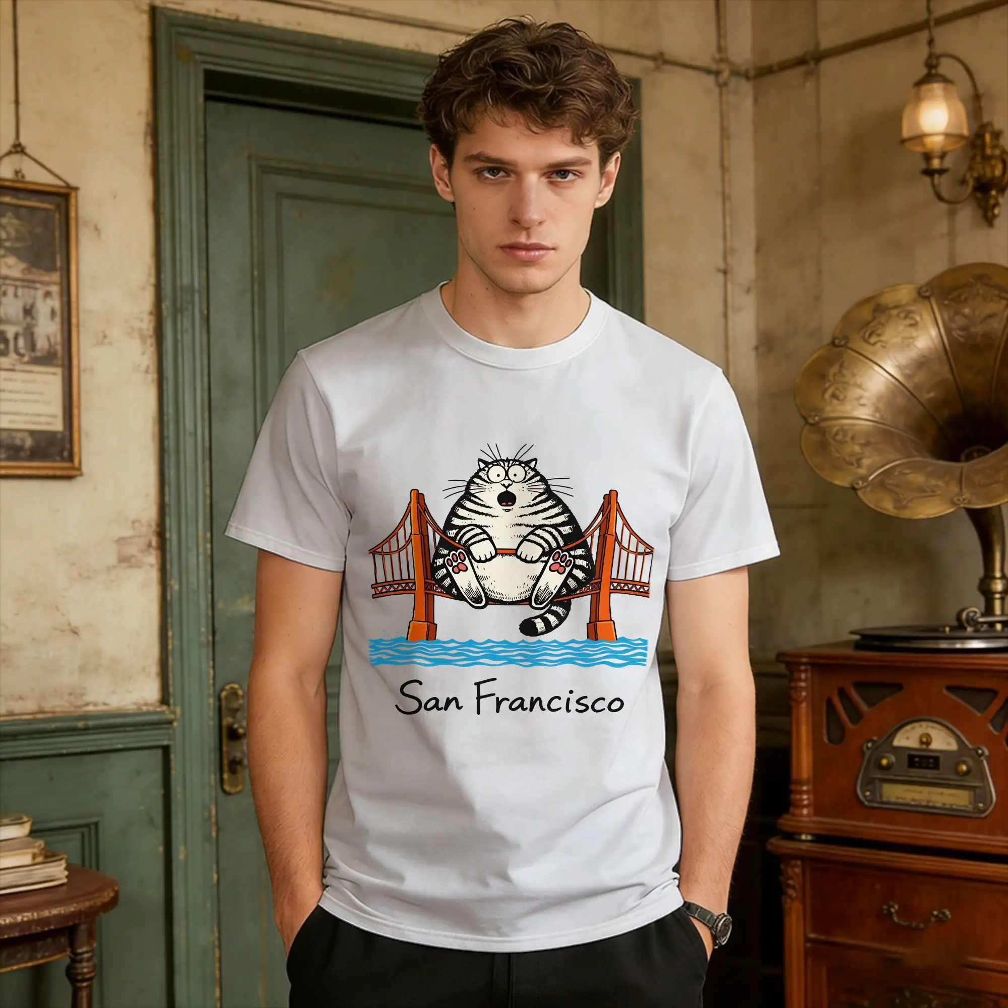 Фото Футболка с изображением кошки San Francisco Cat T-Shirt Project Hail Mary, модные футболки с короткими рукавами, винтажные топы, летние футболки из чистого хлопка, размеры 4XL, 5XL, 6XL №1