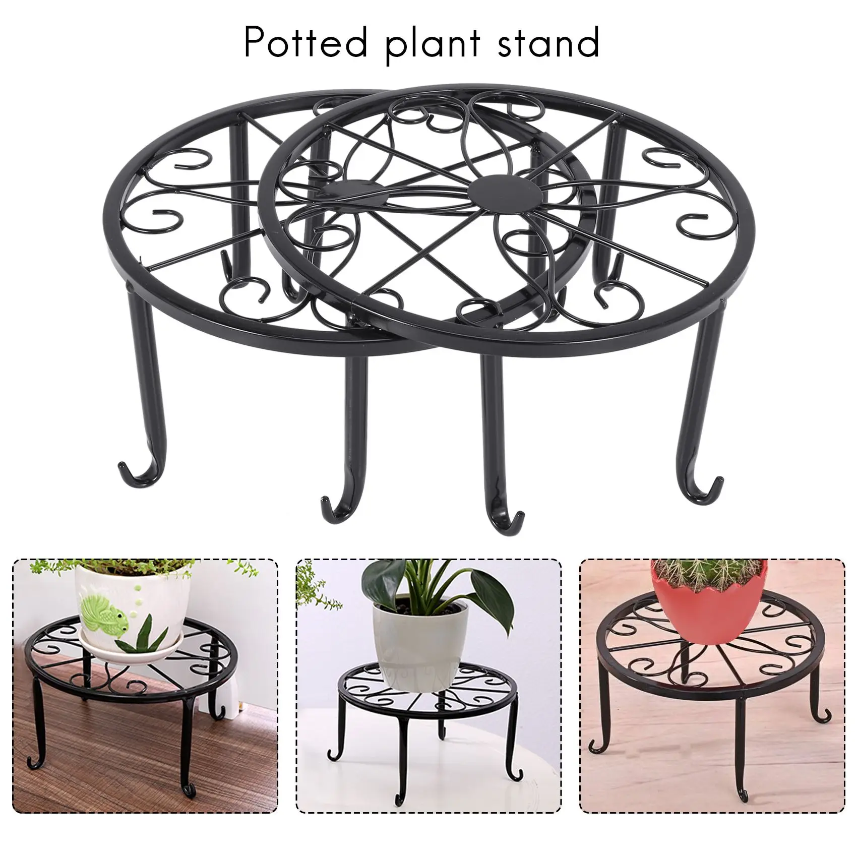 

12-inch heavy pot plant stand, set of 2, art forged pot Trivet, solid iron pot holder, decorative garden pot holder, black