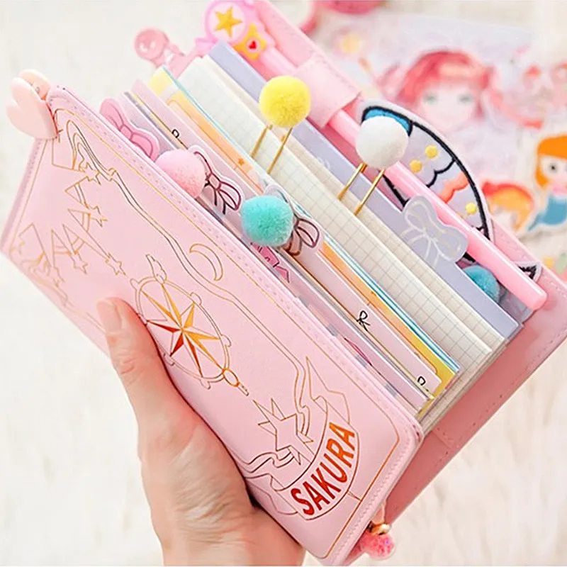 

Anime Card Captor Sakura Handbook Looseleaf Diary Notebook School Season Cosplay Girly Heart Handbook Set Accessories