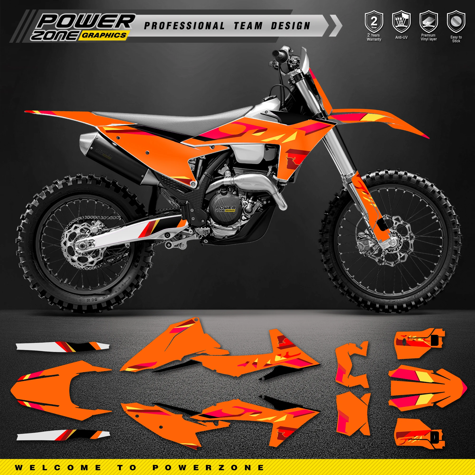 Фото Наклейки PowerZone с голографическим хромированным дизайном для KTM EXC EXC-F 2024-2026, SX SXF 2023-2025, 200, 250, 300, 350, 450, 500 (80-2) №3