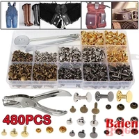 480360pcs leather double cap rivets metal tubular rivets for leather craft repairs decoration with punch pliers fixing tools