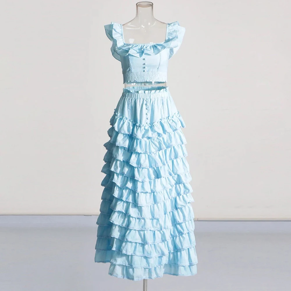 TWOTWINSTYLE Лоскутные комплекты из двух предметов с оборками для женщин топ без