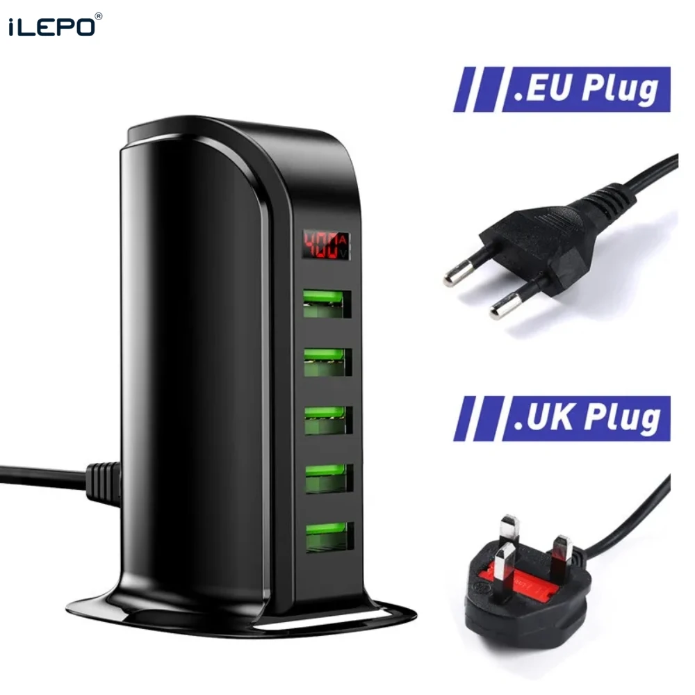 

5 Multi Port USB Charger Hub For Mobile Phone EU UK US Plug with LED Display USB Charging Desktop Station Dock Chargers