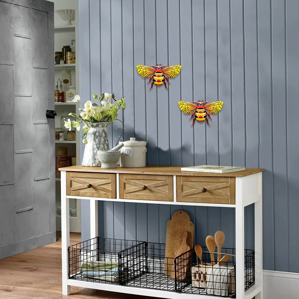 

3pcs Kids Room Outdoor Indoor Craft Ornament Metal Wall Art Patio Bee Sculpture Gift Bedroom Hanging Backyard Garden Decor