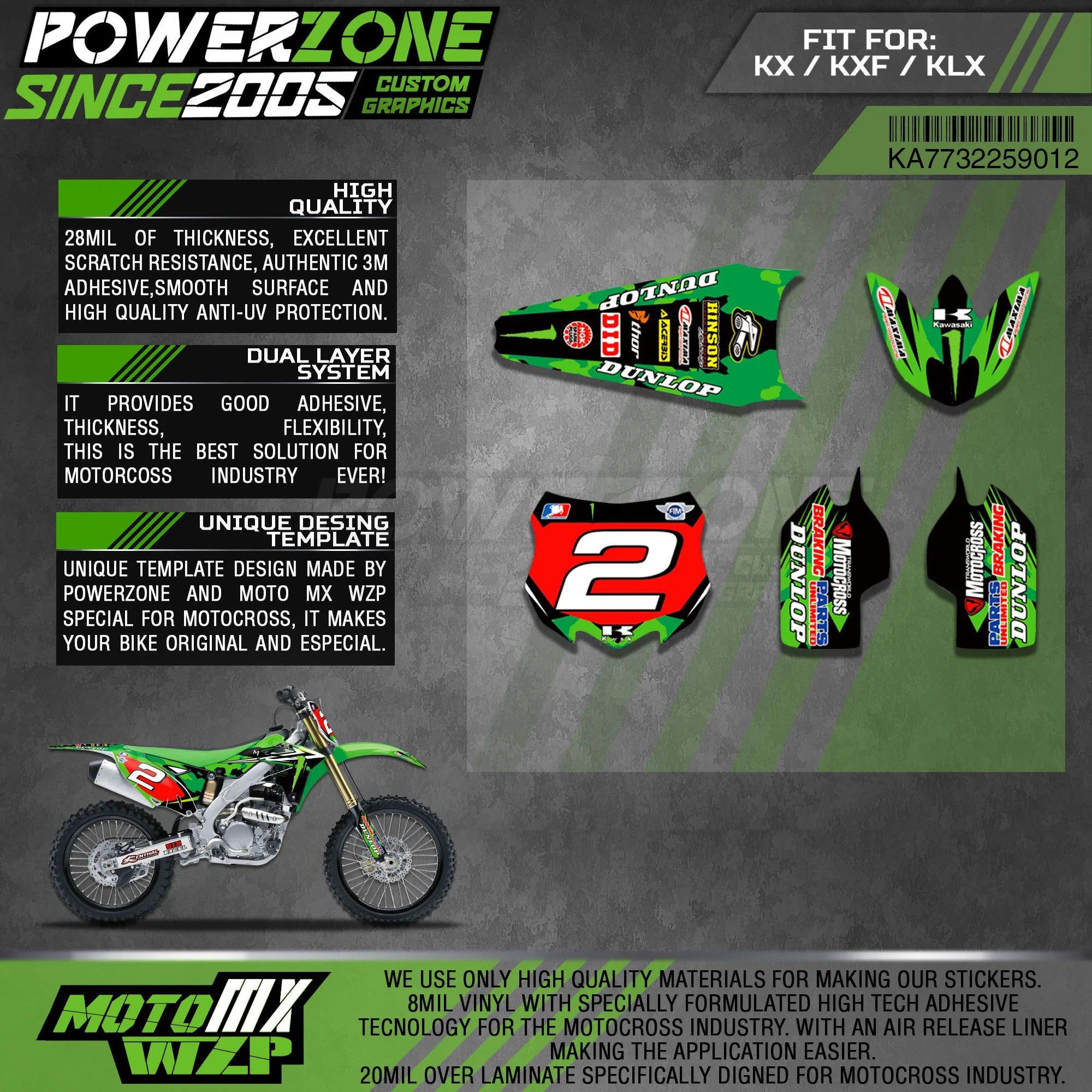 PowerZone пользовательские команды графические наклейки 3 М Набор для Kawasaki Наклейка