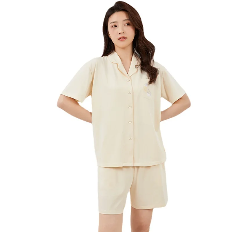 2023 Pajamas for Women's Summer Pure Cotton Short-sleeved Shorts Suit Lapel Printed Cardigan Home Service Breathable Loungewear
