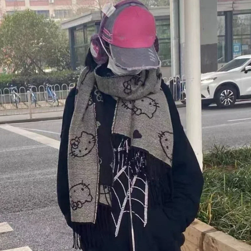Женский зимний шарф Hello Kitty плюшевая шаль шарфы милый женский толстый теплый