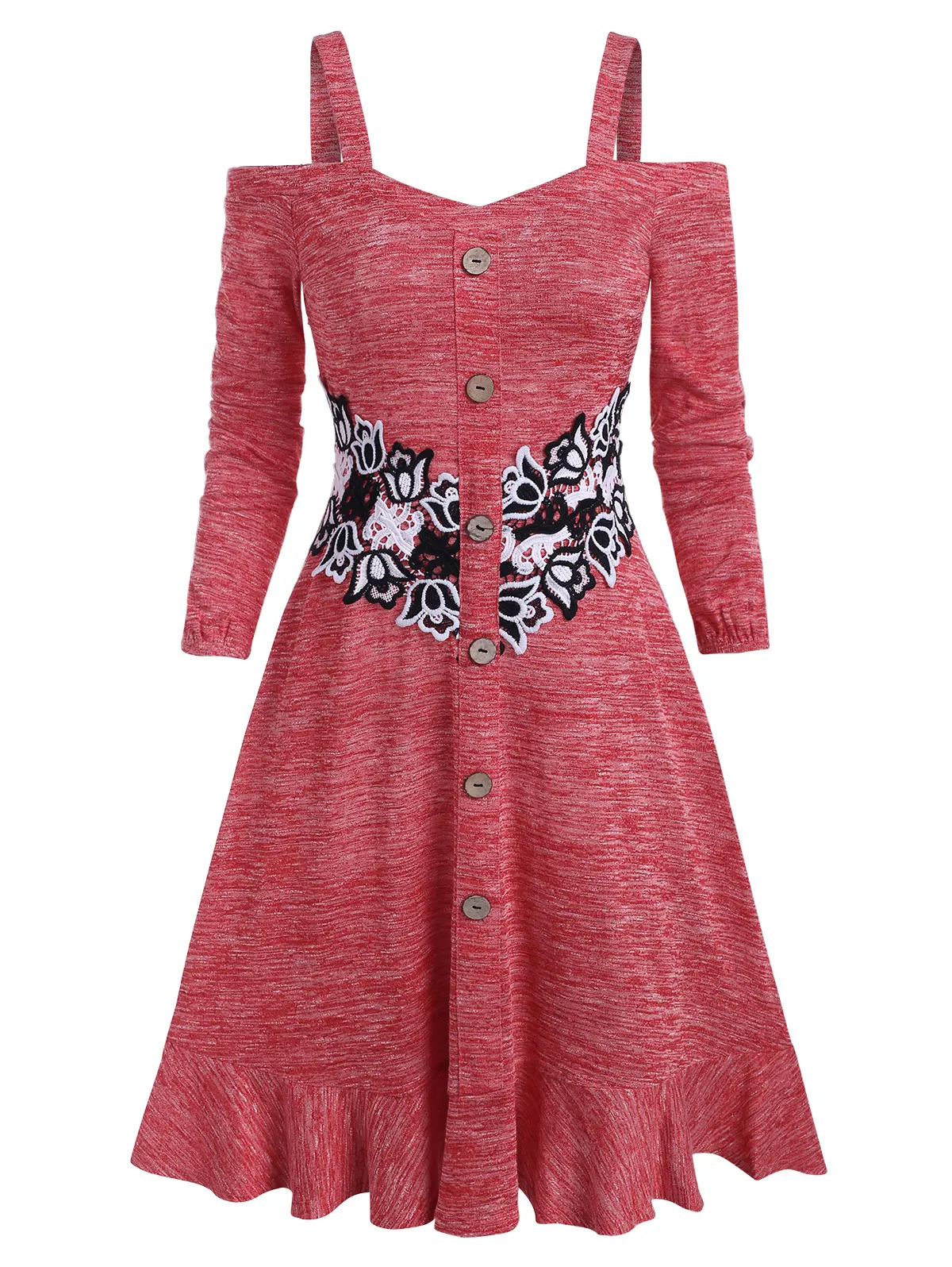 

Кружевное платье с открытыми плечами и цветочным принтом