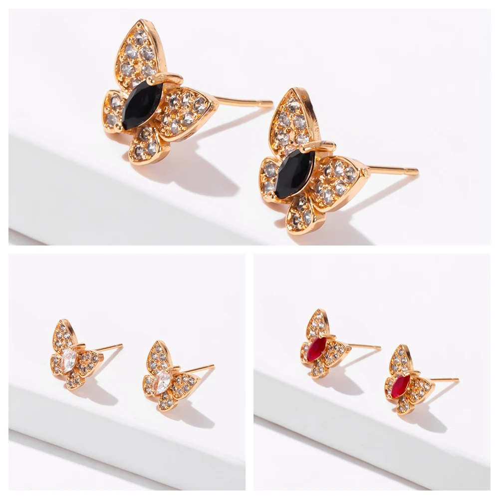 

Korean Style Butterfly Piercing Stud Earrings For Women Sparkling Zircon Fashion Earings Wedding Party Jewelry Gifts Accessories