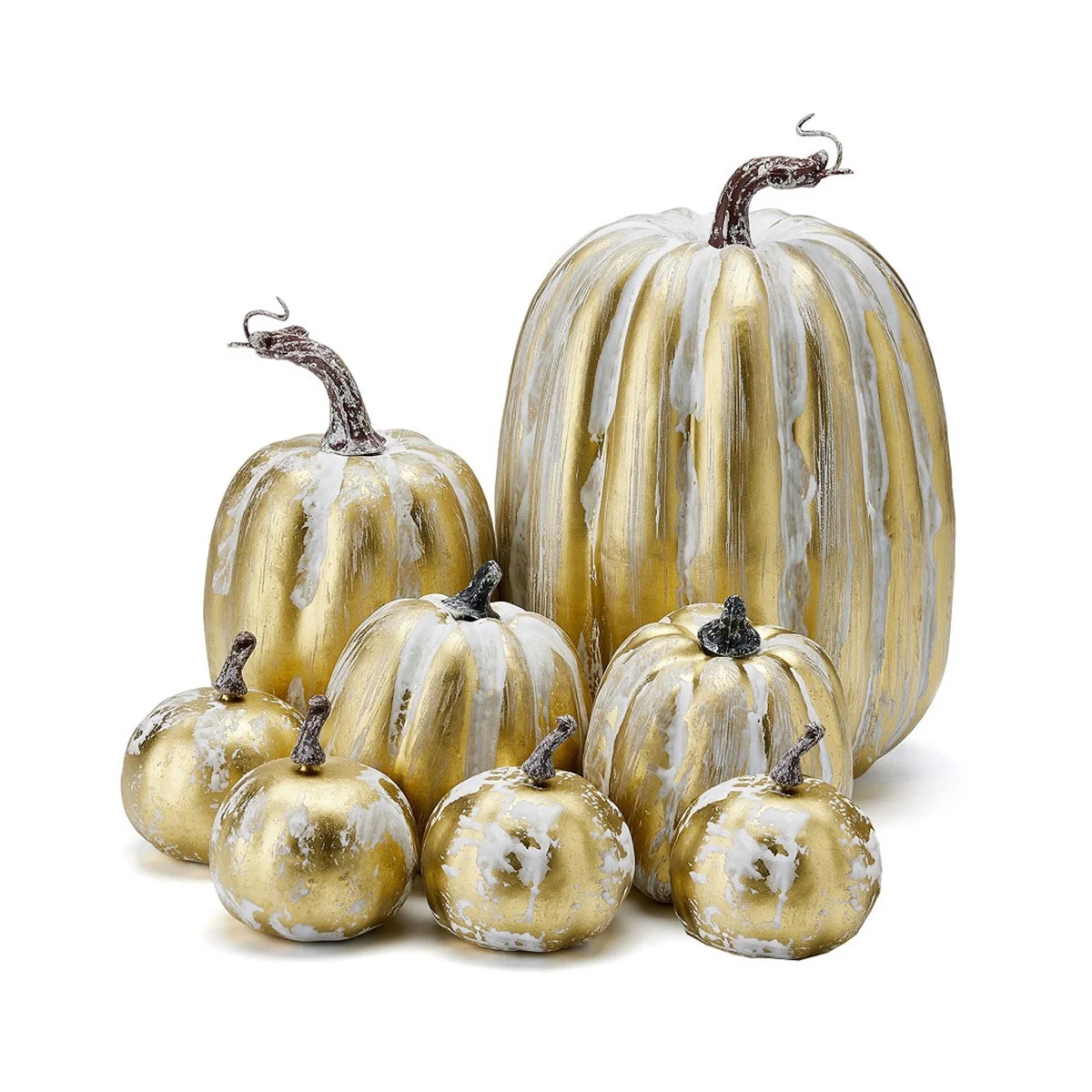 

8PCS Assorted Fall Artificial Pumpkins Gold Brushed White Pumpkins Decorative Pumpkins Foam Pumpkins