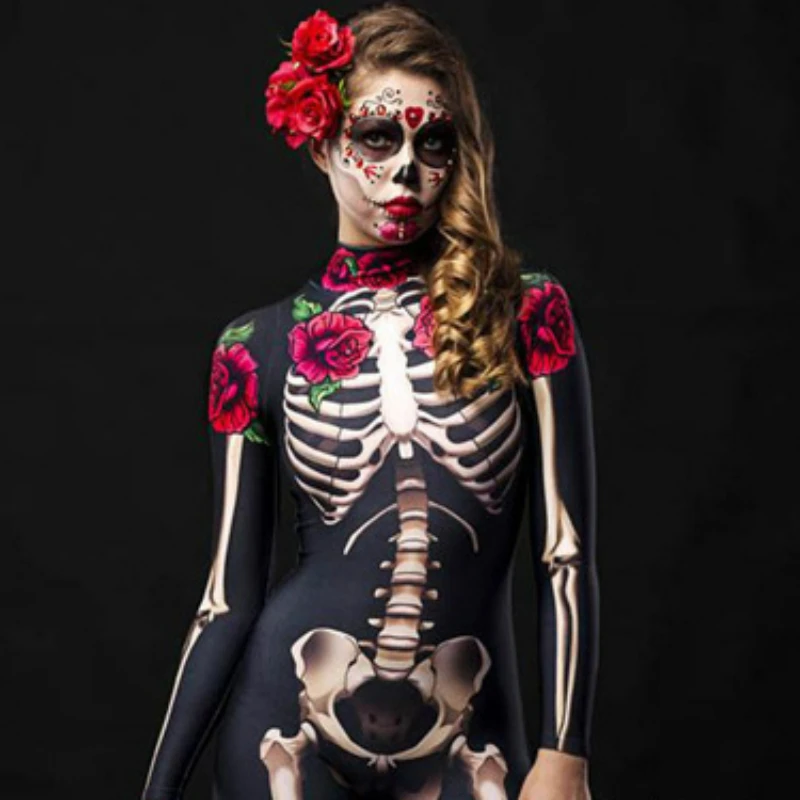 

Женский косплей Скелет Роза сексуальный боди Хэллоуин Дьявол женский комбинезон Женский карнавальный костюм страшный костюм для выступления