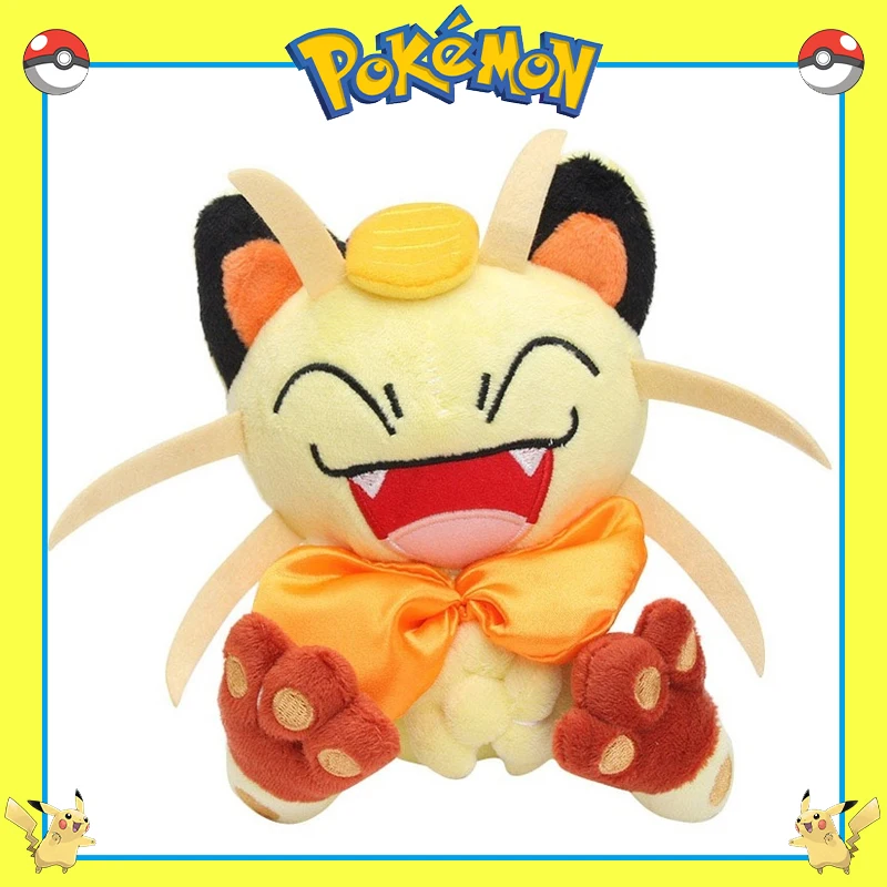

18cm TAKARA TOMY Pokemon Meowth Plush Stuffed Toy Kawaii Bow Tie Meowth Decor Cartoon Anime Plush Pillow Doll Cute Gift for Kids