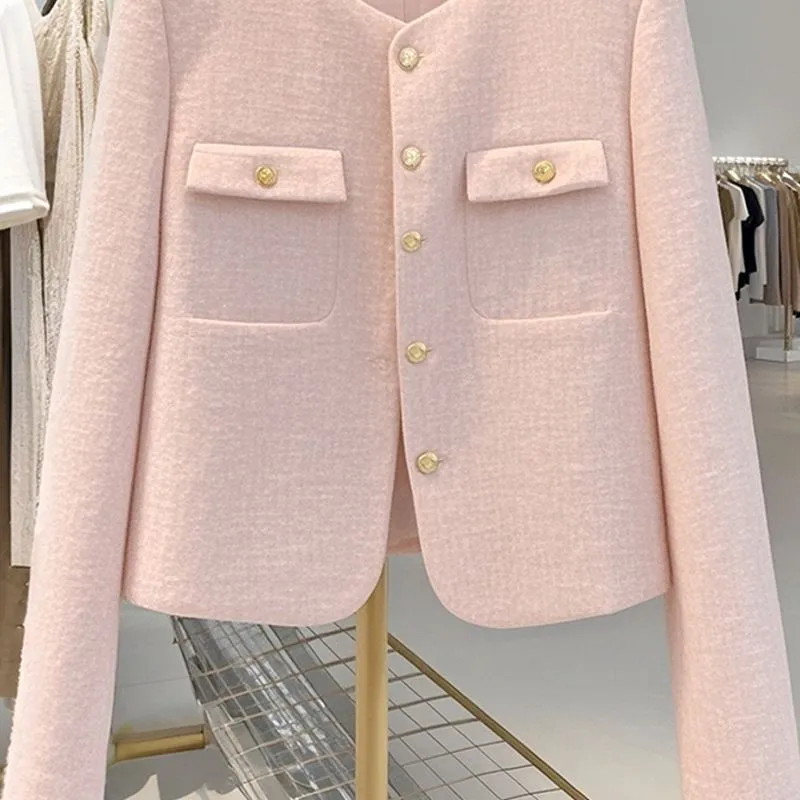 Limiguyue маленькое ароматное розовое короткое пальто для женщин высококачественная