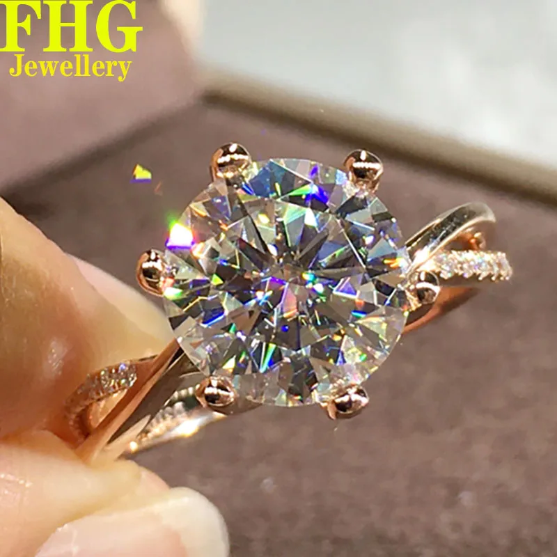 

Solid 9K Au375 White Gold Ring DVVS Moissanite Diamonds 2 Carat Round Wedding Party Engagement Anniversary Ring